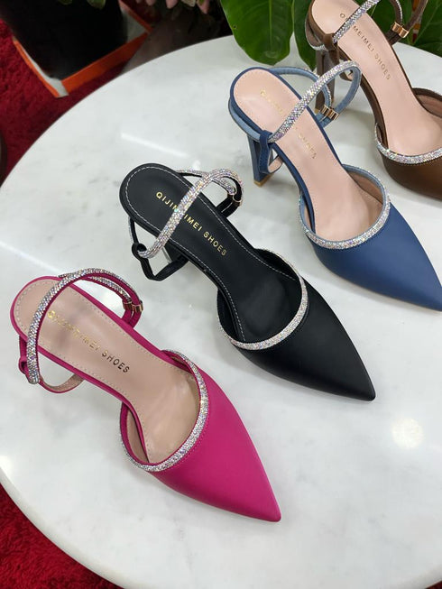 Closed Pointy Toe Adjustable Ankle Strap Heels